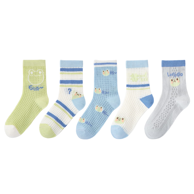 MiiOW Children's Socks for Boys, Summer Style [5A Antibacterial + Breathable Mesh], Thin Mid-Calf Socks, Casual Socks for Baby Boys