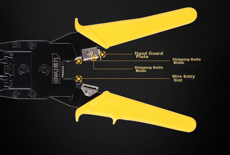 Deli 4/6/8P Three-In Network Crimping Pliers, Crystal Connector Crimping Pliers, Wire Stripping Pliers, Network Cable Pliers 7