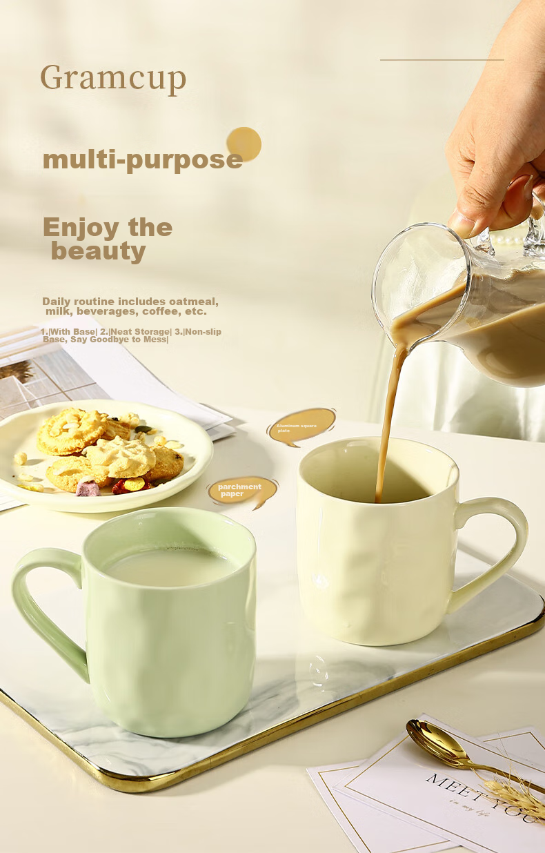 CAIZHI Mug Ceramic Cup for Home Use, Student Tea Infuser Cup, Office Coffee Cup Cream Yellow CZ6787 8