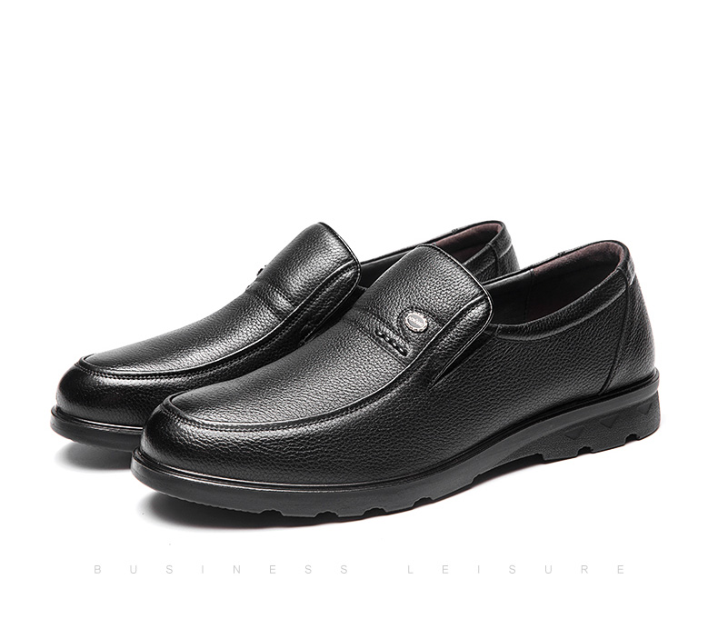 Aokang Men's Leather Slip-On Round Toe Comfortable Business Casual Shoes, Black, Size 40 7