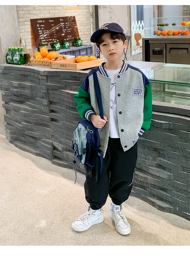 Zuoxi Boys' Baseball Jacket, Autumn Wear 2026 New Style, Children's Spring And Fall Jacket, Korean-Style Trendy Outerwear, Gray, Size 110 8