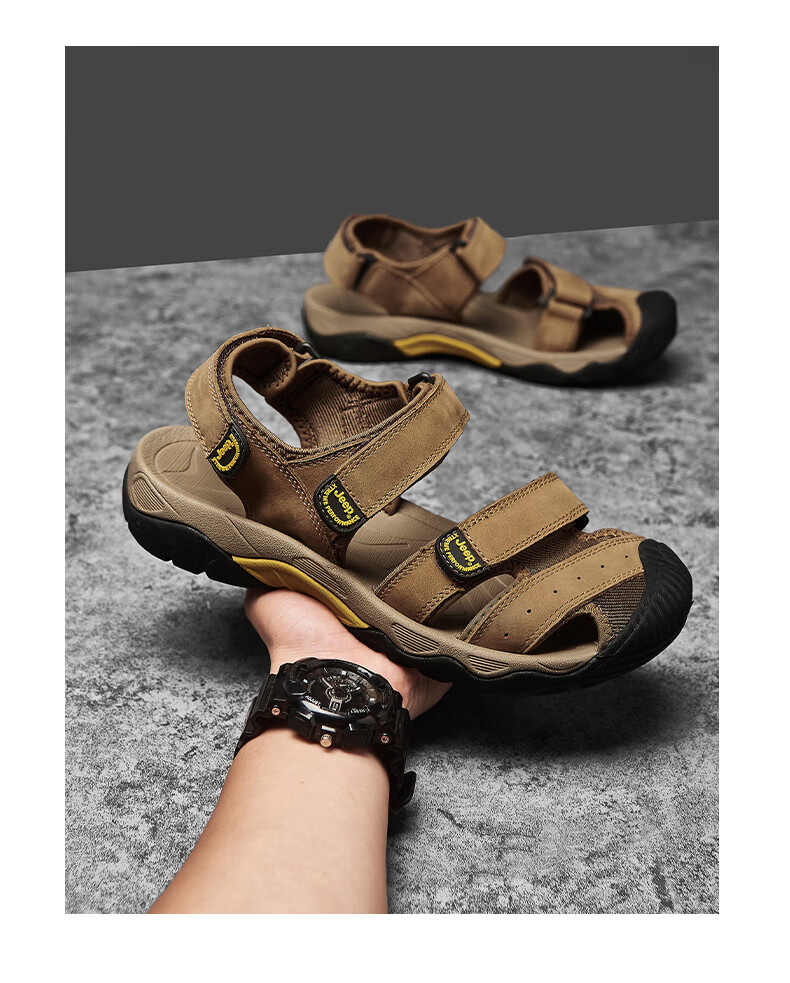 JEEP Men's Outdoor Breathable Sandals, Closed-Toe Beach Shoes, Water-Friendly Perforated Shoes, Non-Slip Wear-Resistant River Tracing Shoes, Casual Hiking Shoes 17