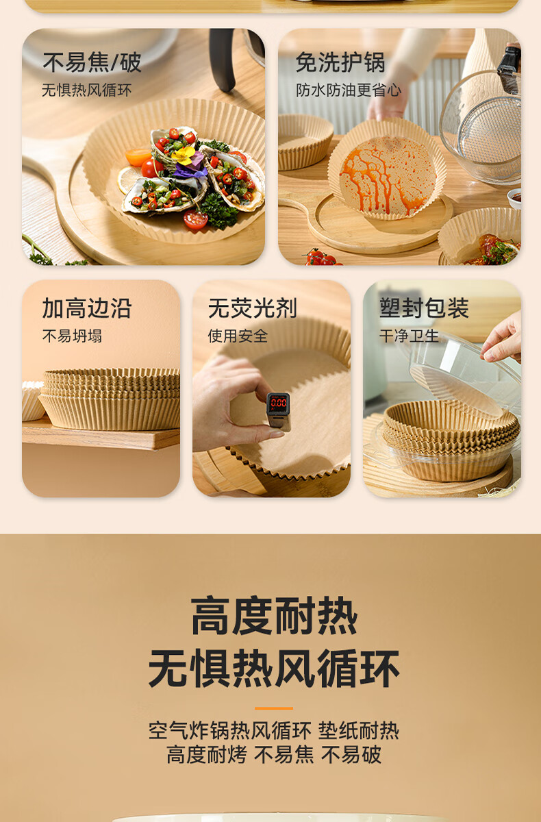 Kaulus Air Fryer Paper Trays, Baking Tools for Home Oven, Silicone Oil Paper Bowls And Plates, 100 Square Paper Trays 7