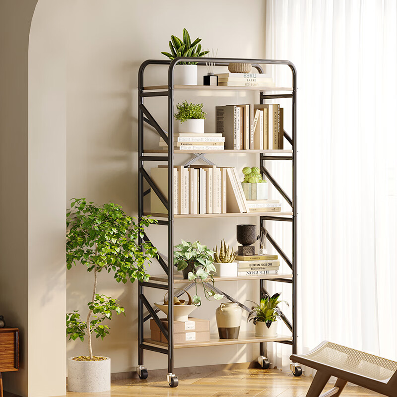 Yicainianhua Internet-Famous Bookshelf, Floor-Standing Storage Rack, Mobile Metal Steel-Wood Storage Shelf, Printer Stand 4387 - with Mobile Wheels