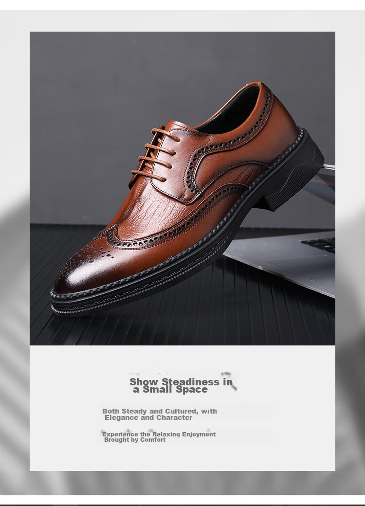 CARTELO Men's Leather Shoes, Brogue Derby Shoes, Business 2026 New Style Casual Genuine Leather Formal Shoes, Height-Increasing British Style Wedding Shoes 3