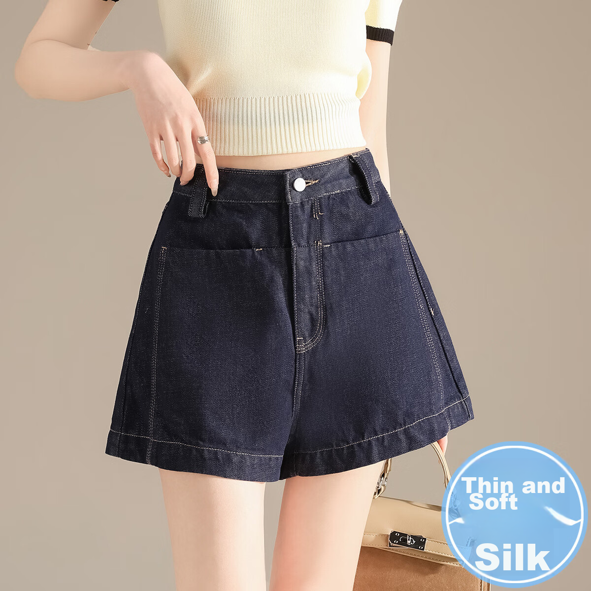 RAIN.CUN High-Waisted Slimming Denim Shorts for Women, 2024 Summer Loose Versatile A-Line Wide-Leg Pants, Hot Pants