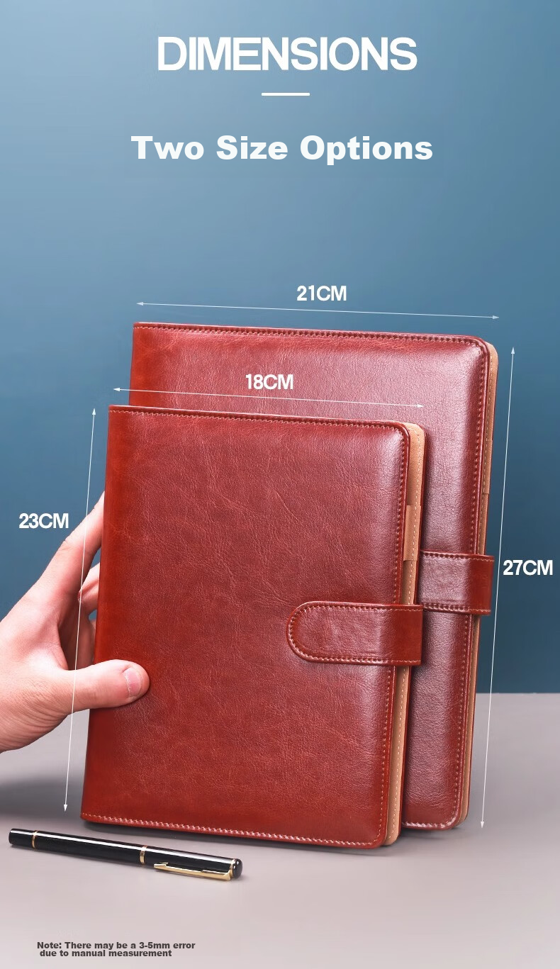 Xutong Loose-Leaf Notebook, B5 Size, Simple Leather Cover, 100 Sheets, 200 Pages, 9 Holes with Magnetic Clasp, Card Slots, for Office Meetings And Record Keeping, Detachable Loose-Leaf Notebook, Can Print LOGO 4