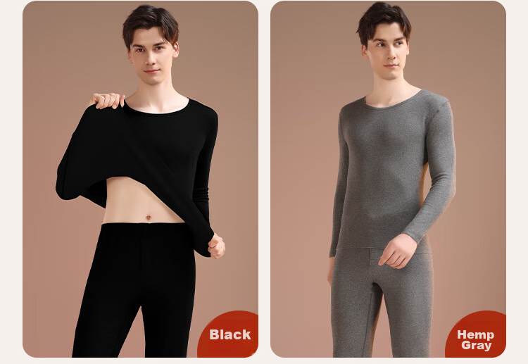 Ordifen [Fleece Set] Men's Thermal Underwear, Autumn And Winter Base Layer Cotton Sweater, Autumn Top And Bottom, Heather Gray XL 12