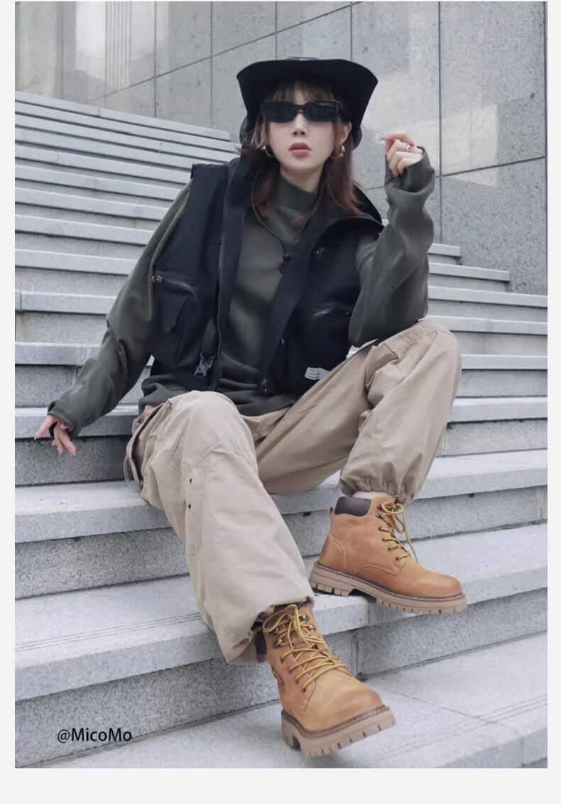CAMEL Wang Junkai's Matching High-Top Outdoor Work Boots for Men, G15W136025, Desert Yellow, Size 43 17