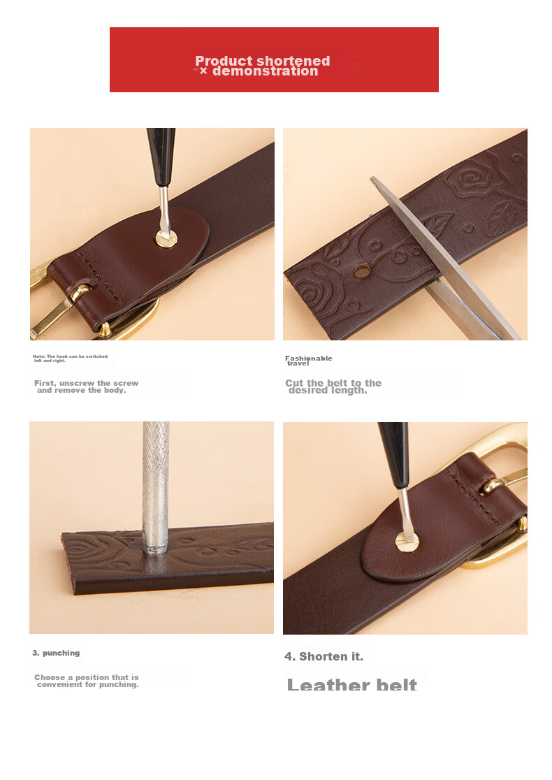Cattlesboss Women's Leather Belt, Vintage Carved Buckle, Versatile Waistband, 5333 Dark Brown, 105cm 17