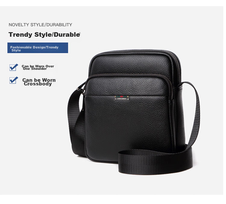 CROCODILE Youth Top-Grain Leather Fashion Shoulder Bag, Men's Vertical Casual Crossbody Bag, Gift for Boyfriend, TB050 9