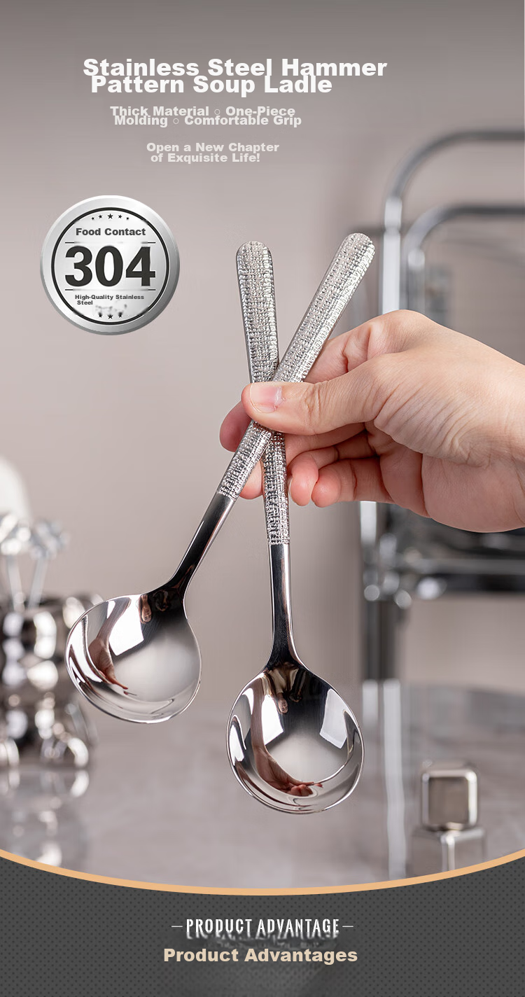 Banwushenghuo 304 Stainless Steel Soup Ladle, High-Quality Serving Spoon, Thickened Long-Handled Public Spoon, Round-Bottom Dining Spoon, Rice Spoon, Soup Ladle 2