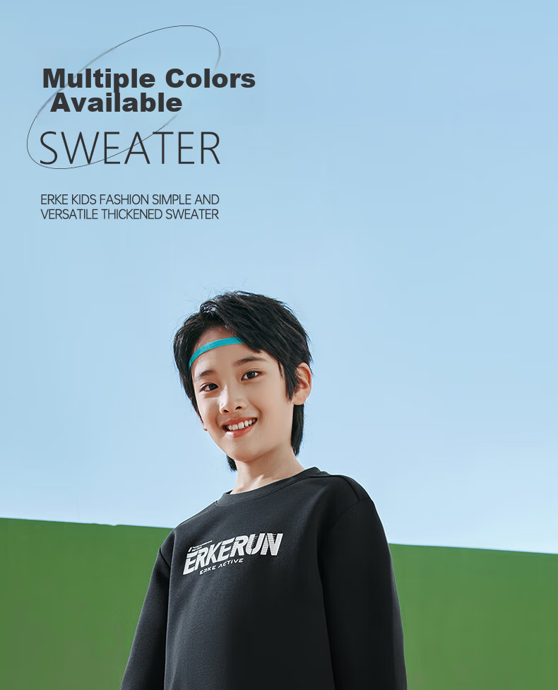 ERKE Children's Unisex Long T-Shirt, Kids' New Autumn 2024 Casual Hoodie, Black, Size 170 22