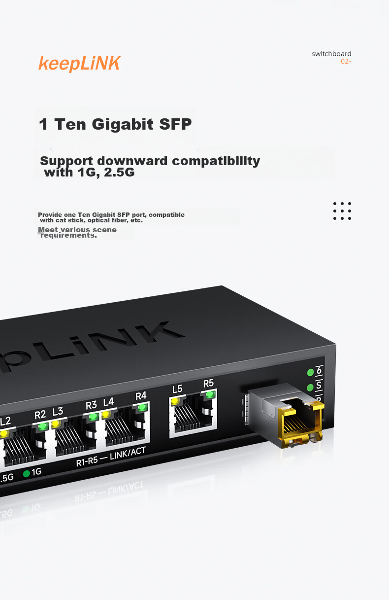 KeepLINK KP-9000 Switch, 5 Ports 2.5G + 1 Port 10G Optical Port, Network Hub Splitter, Supports Modem Stick NAS/Unit 2