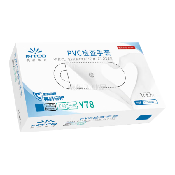INTCO Medical PVC Examination Gloves Y78 Colorless/Translucent Size S (4.5g) 100pcs/Box; Y78-1000-S 1 Box