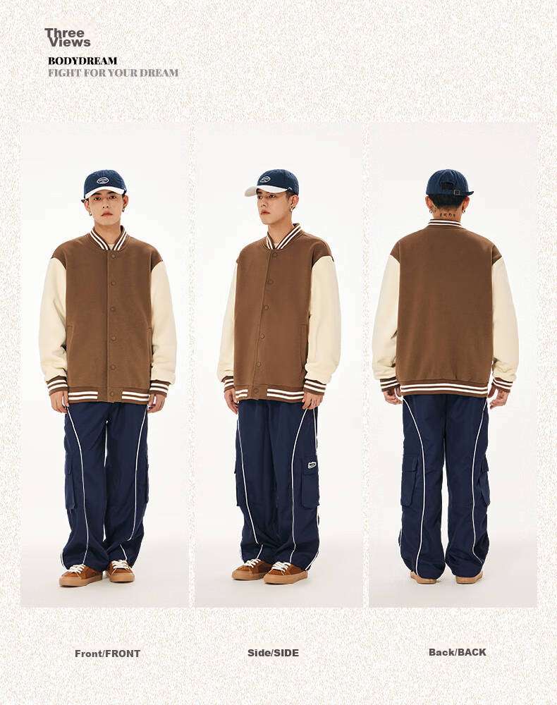 Baleno Baseball Jacket for Men And Women, Autumn College Style Cardigan, Trendy Color-Block Versatile Loose-Fitting Sports Coat 14