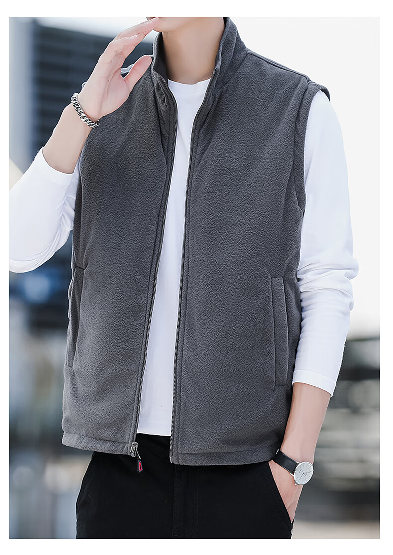 JEEP SPIRIT Fleece-Lined Casual Vest for Men, Spring And Autumn Wear, Two-Way Vest, Workwear Jacket, Khaki, 2XL 2