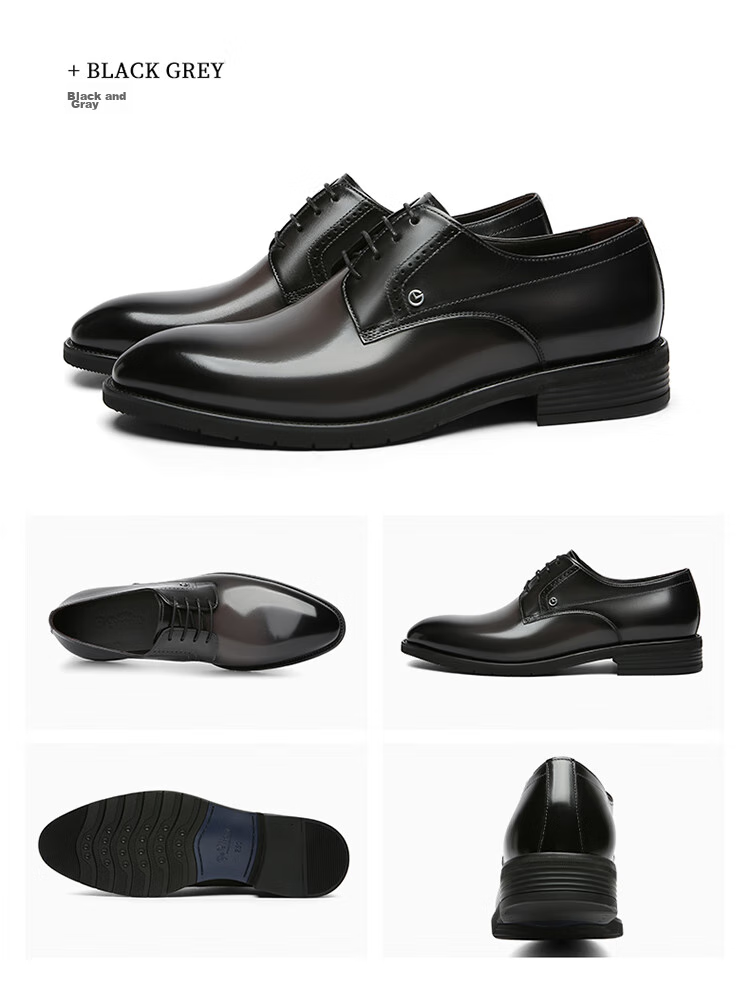 Goldlion Men's Shoes, Business Formal Shoes, Retro Classic Hand-Rubbed Cowhide Derby Shoes, 55013044494A, Black And Gray, Size 41 21
