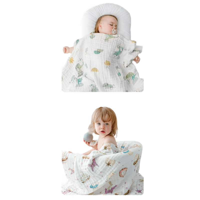 EMXEE Baby Gauze Bath Towel, Class A Pure Cotton Children's Bath Towel, Newborn Bath Towel, Sky Journey, 105*105cm