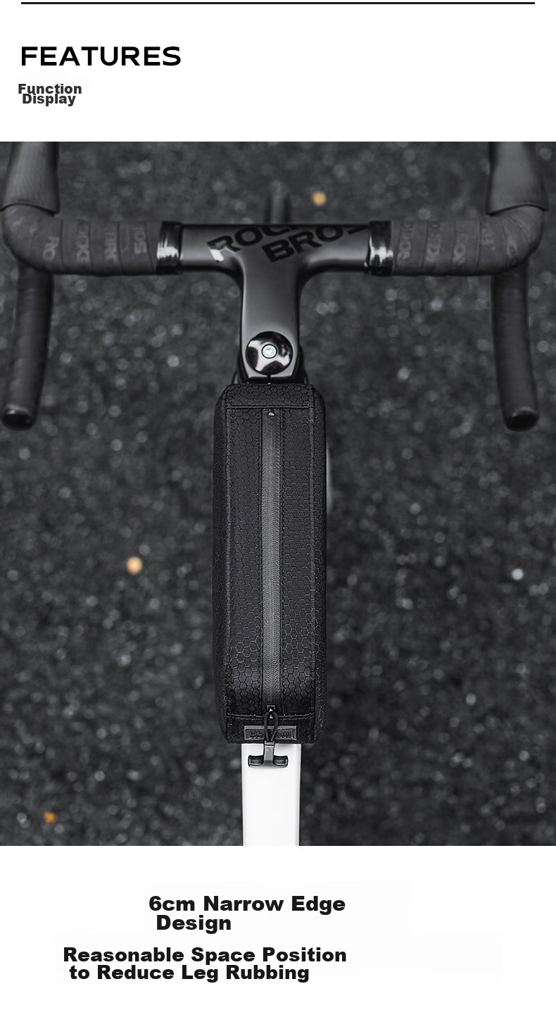 ROCKBROS Bicycle Handlebar Bag, Narrow Edge Bag for Road Bikes And Mountain Bikes, Front Bag for Cycling Equipment, Black 4