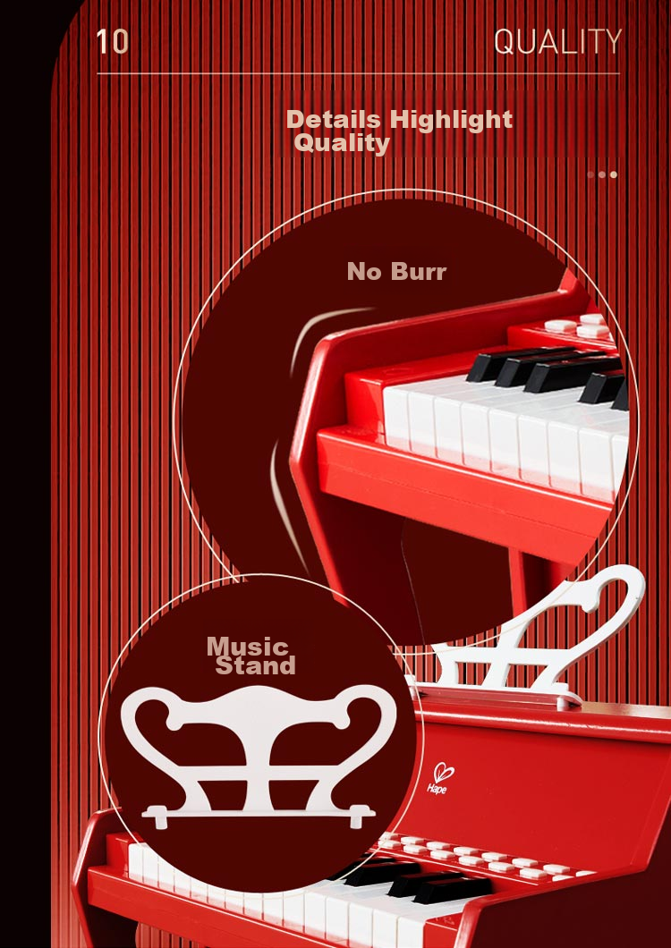 Hape (Germany), Children's Piano Toy Instrument, 25 Keys, Light-Up Teaching Piano, Red, Girl's Birthday Gift, E0630 11