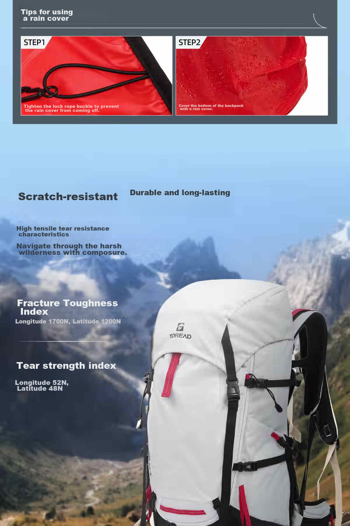 TOREAD Hiking Backpack, Outdoor Trekking Professional Rucksack, 50L Large Capacity, Waterproof Breathable Long-Distance Travel Bag, Black 7