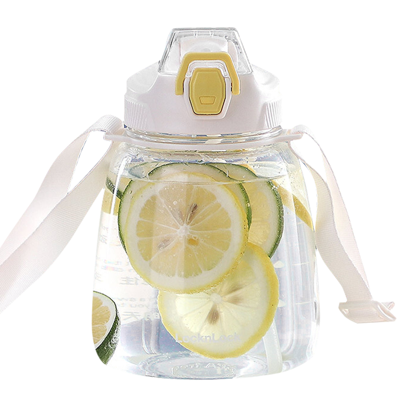 LOCK&LOCK Large Capacity Sports Water Bottle, Wide-Body Cup, Portable Straw Cup, Children's Water Bottle, Outdoor Plastic Cup, 1.2L, White