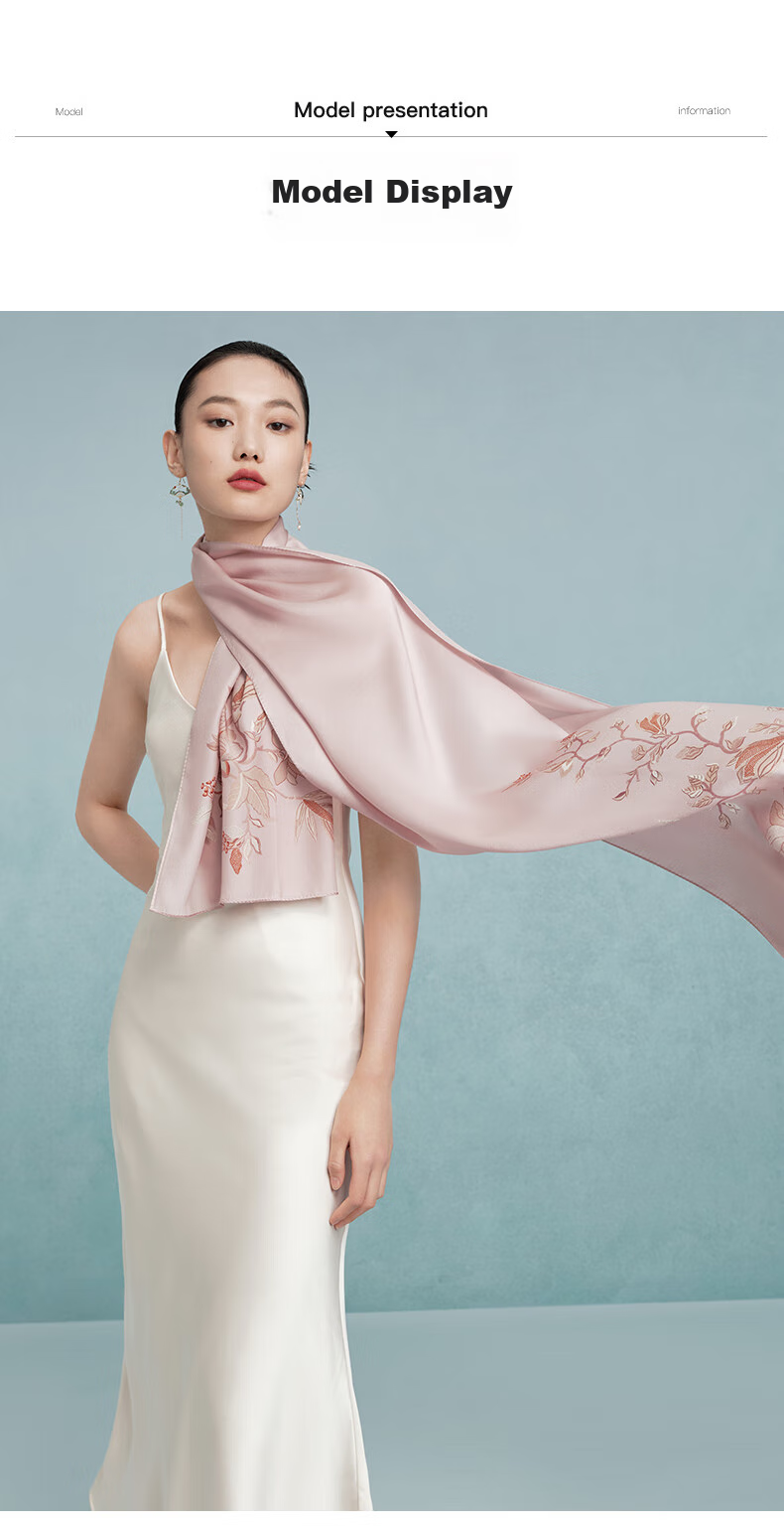 Wanshili Silk Scarf, Mulberry Silk Long Shawl, Outer Wrap, Gift for Elders, Mid-Autumn Festival Present, Silk Scarf Gift Box, Orchid Desig 5