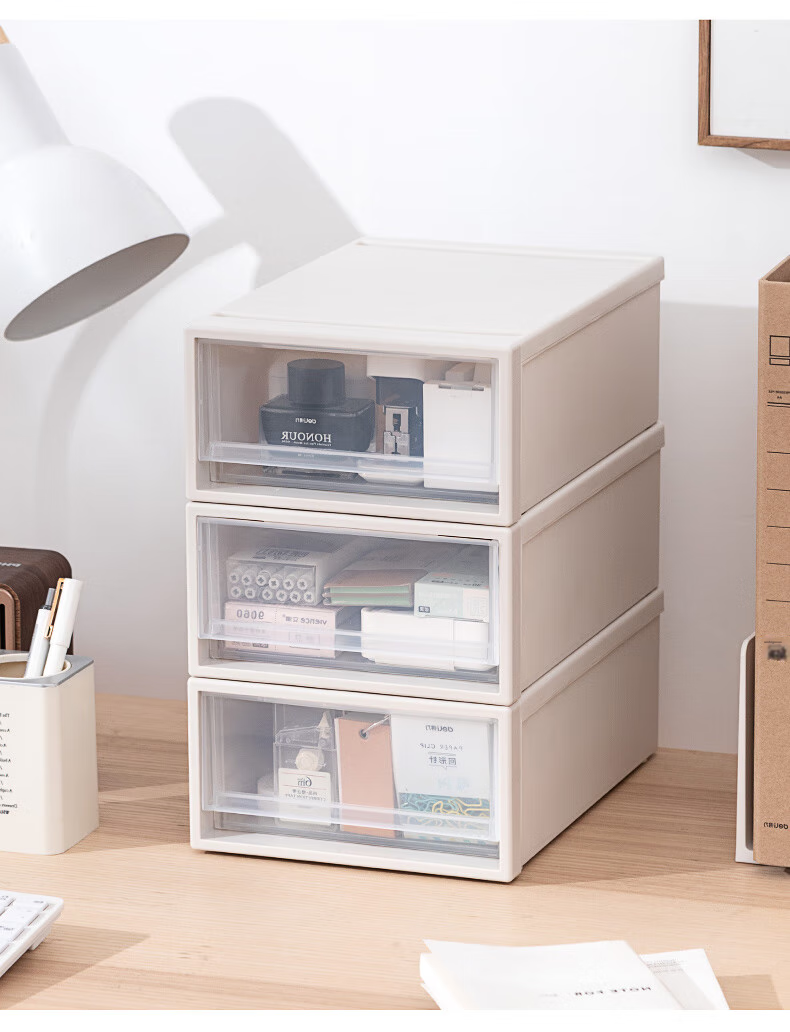 JEKO&JEKO Plastic Desktop Storage Box, Drawer-Style Office Desk Organizer, Storage Cabinet, Desk Organizer Box, Small Size, Pack of 3 14