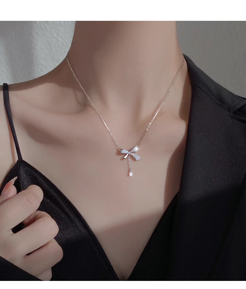 Dijing Runaway Princess 99 Sterling Silver Necklace for Women, Collarbone Chain with Elegant Butterfly Pendant, Birthday Gift for Girlfriend 4