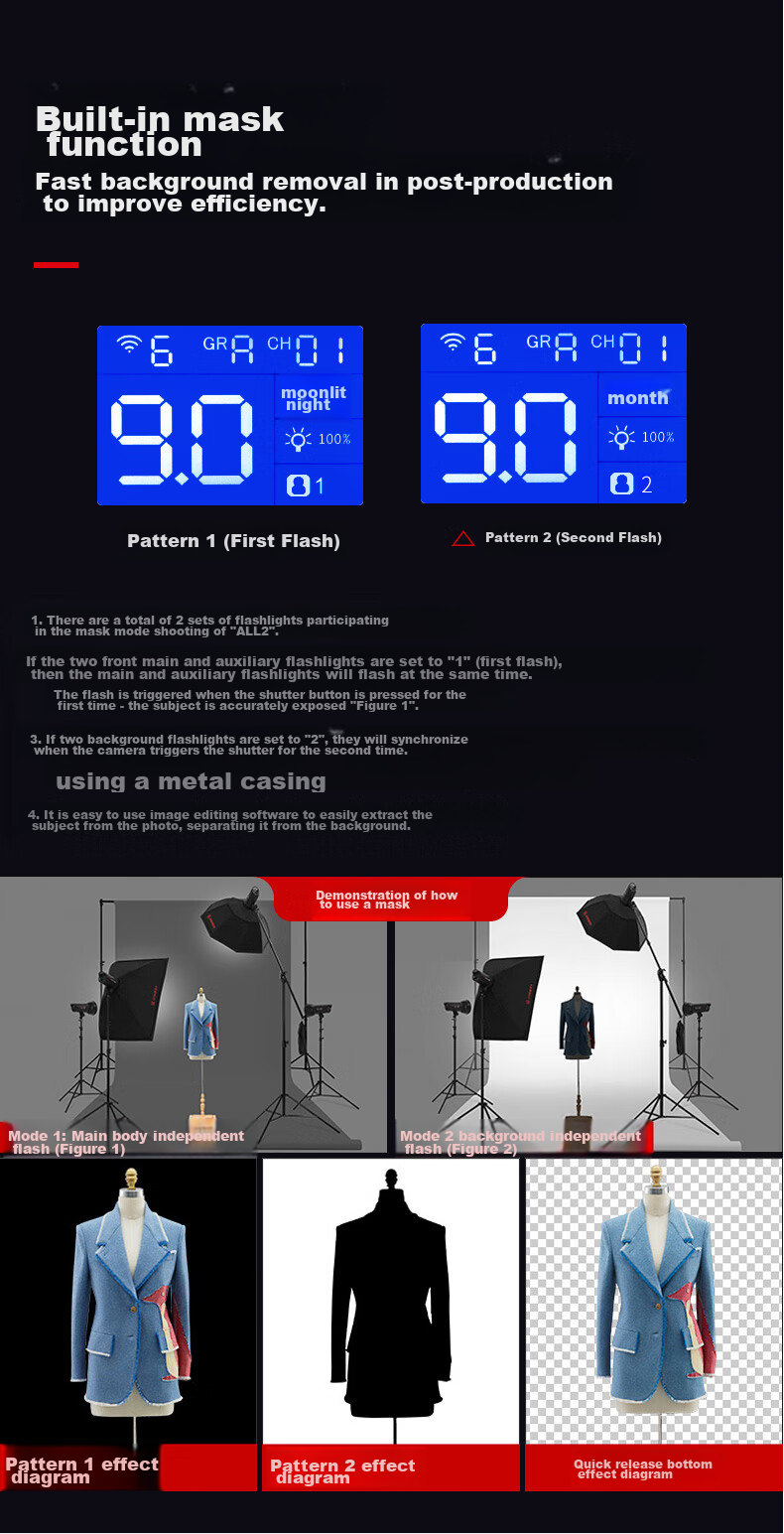 JINBEI DMII600W Studio Flash Photography Kit, Indoor Clothing Portrait ID Photo Portrait Wedding Dress Photography Fill Light, Professional Shooting Lighting Equipment 14