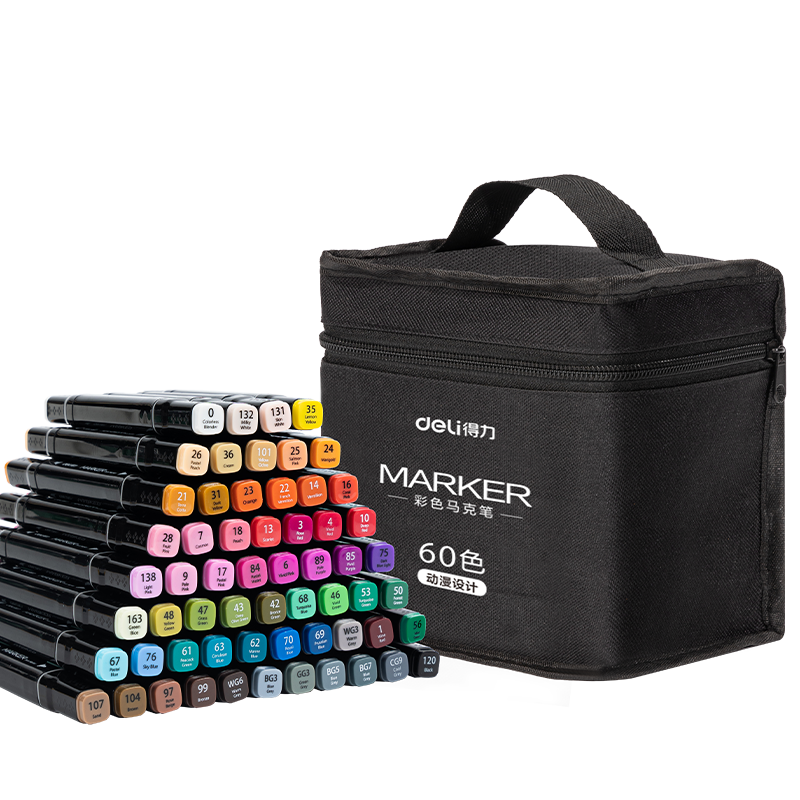 Deli [Back to School Stationery] 60-Color Quick-Drying Marker Coloring Set, Watercolor Pens, Drawing Pencils, Tree Doodling Pens, Fluorescent Pens 70806D-60 DIY Gift, Art Educatio