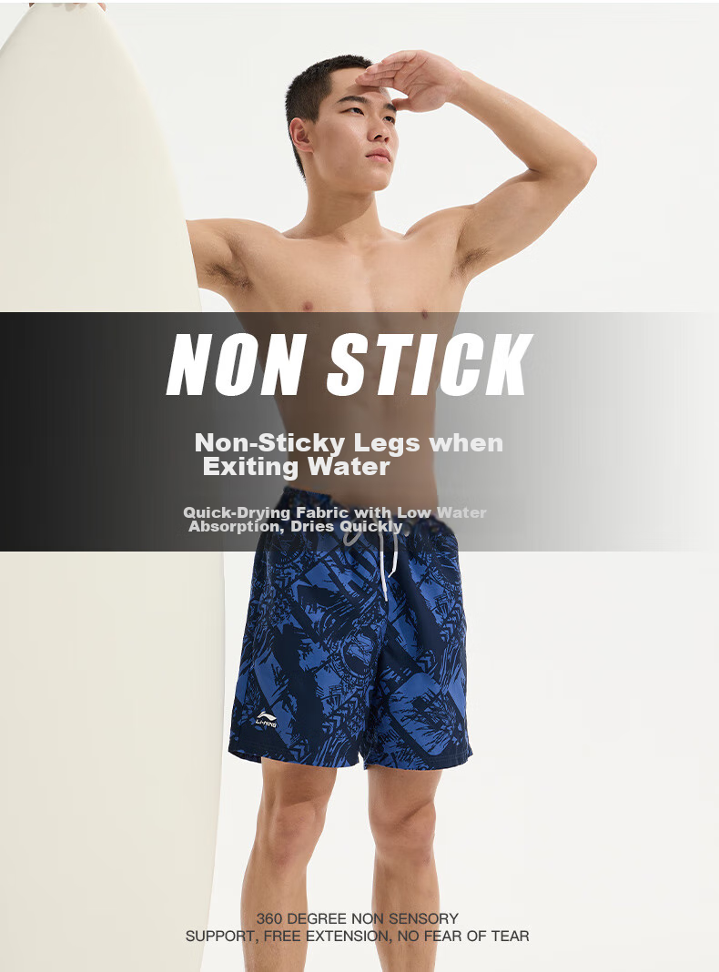 Li-Ning Swimming Trunks for Men, Quick-Drying Sports Swim Shorts, Anti-Embarrassment Knee-Length Beach Shorts, Breathable And Anti-Exposure, for Seaside Vacation, 836 Blue, Size M 5
