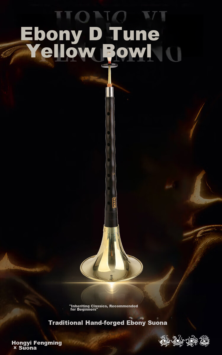 HongYiFengMing Internet-Famous Ebony D-Tune Golden Bowl Suona Instrument Set for Beginners, Professional Suona for Exams And Performances 1