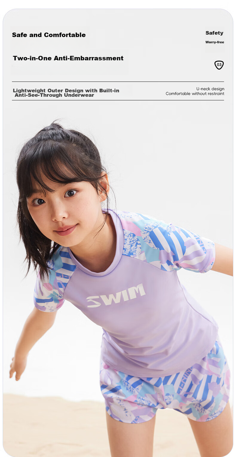 Li-Ning Children's Swimsuit, Girls' Two-Piece Set, Youth Breathable Hot Spring Swimwear 7112, Pink, Size 160 5