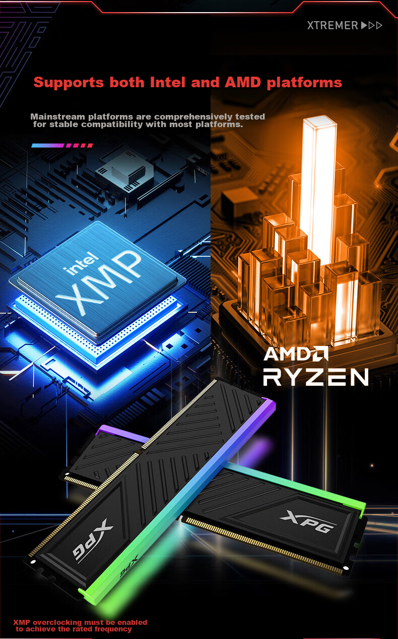 ADATA, 32GB (16GB*2) Kit, DDR4 3600MHz, Desktop Memory Module, XPG Longyao D35G, Black Gaming RGB RAM 3