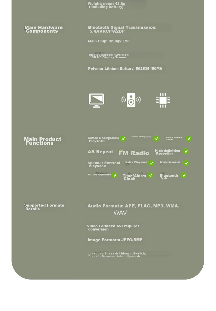 BENJIE R1 Bluetooth MP3 Player with Camera, Portable Music Player for Students, MP4 Player for High School Students, MP5 Electronic Book Reader P3 P4 P6 17