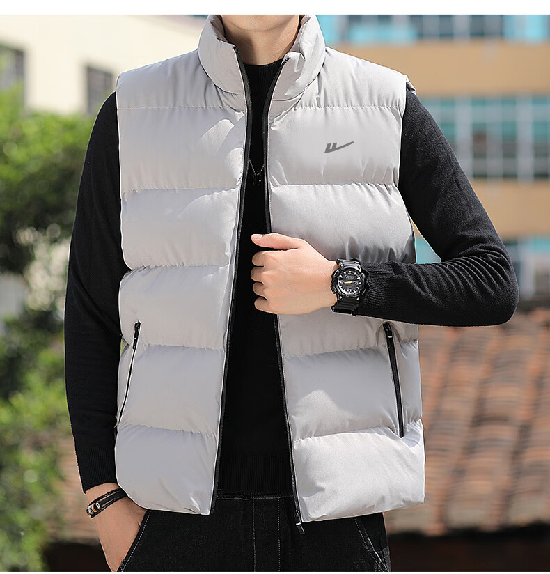 Warrior Men's Thickened Warm Solid Color Stand Collar Vest Fashion Waistcoat Autumn Winter Korean Casual Jacket 6