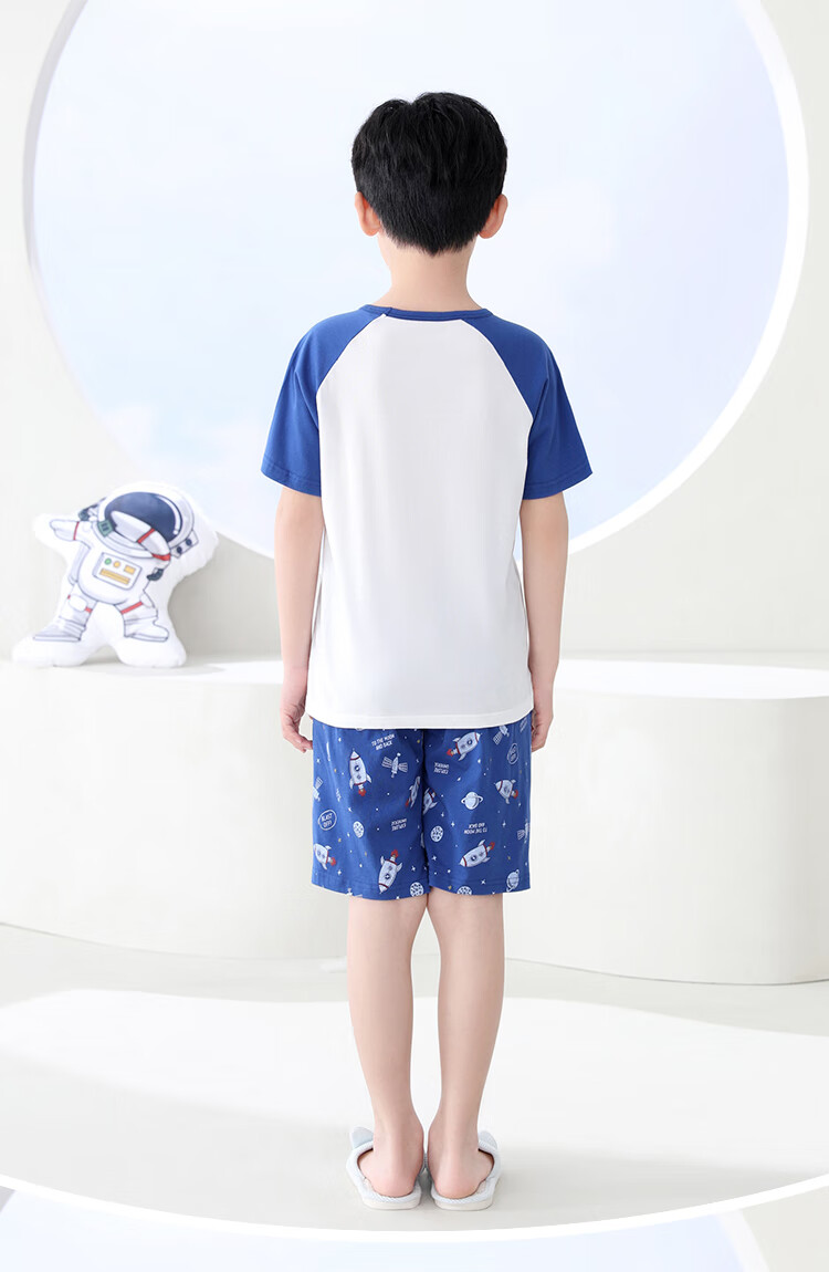 Hodohome Children's Pajamas, Boys' Summer Pure Cotton Loungewear, Big Kids Short-Sleeve Shorts Air Conditioning Suit Set, Size 315 One 165 10