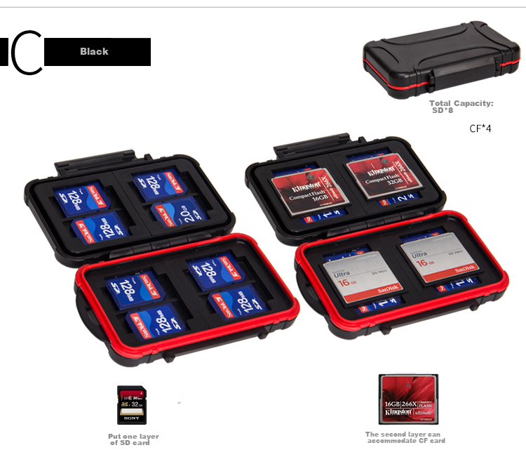 EIRMAI CB-101 DSLR Camera Storage Card Case SD CF MSD TF Card Holder Storage Box Red 9