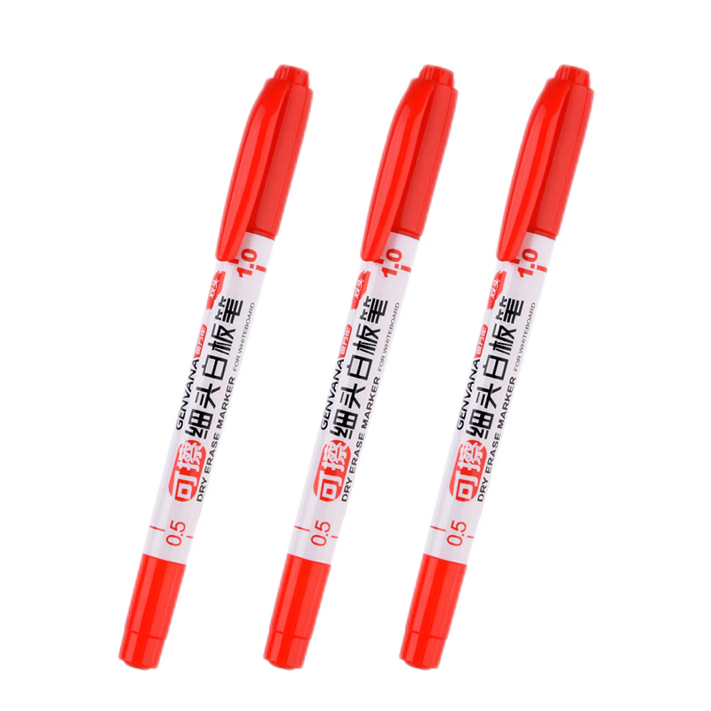 Genvana Double-Ended Ultra-Fine Red Erasable Whiteboard Marker 1.0-0.5mm Fine Tip for Office, Teaching, Meetings, Drafting And Special Use G-0639
