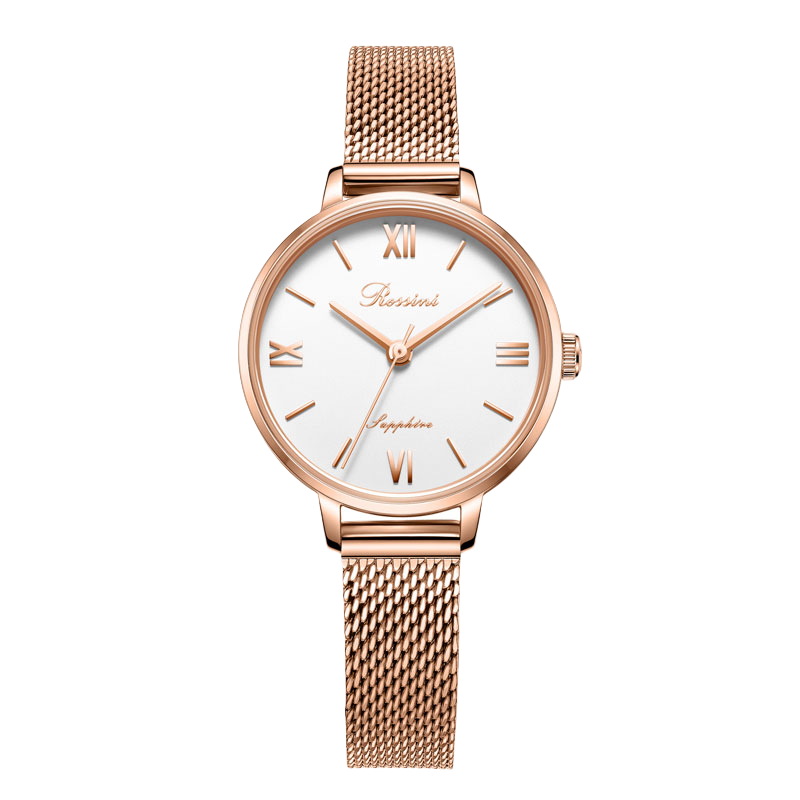 ROSSINI Women's Watch, Birthday Gift for Ladies, Quartz Fashion Simple White Dial Steel Strap 619920