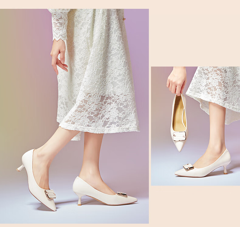 LAORENTOU Women's Professional Work Leather Shoes, Chunky Heel Pointed Toe High Heels, Comfortable Women's Shoes LB91 Beige Size 35 7