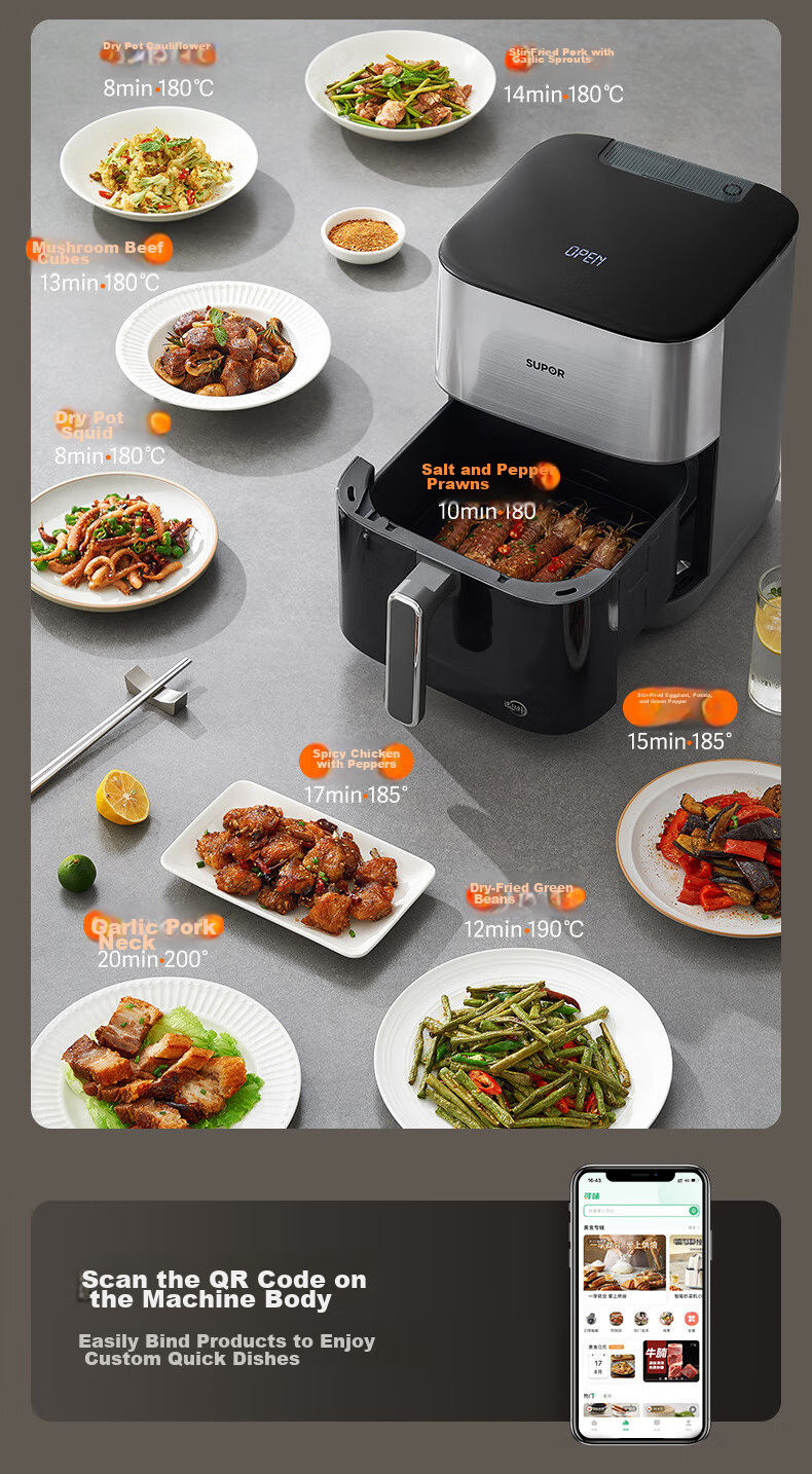 SUPOR Air Fryer, Steamer And Roaster All-In 6L Multi-Functional Automatic All-In Machine for Home Use with Visible Touch Control, Air Circulation, No-Flip Design, Large Capacity Steam Tender Frying KD60D830A 13