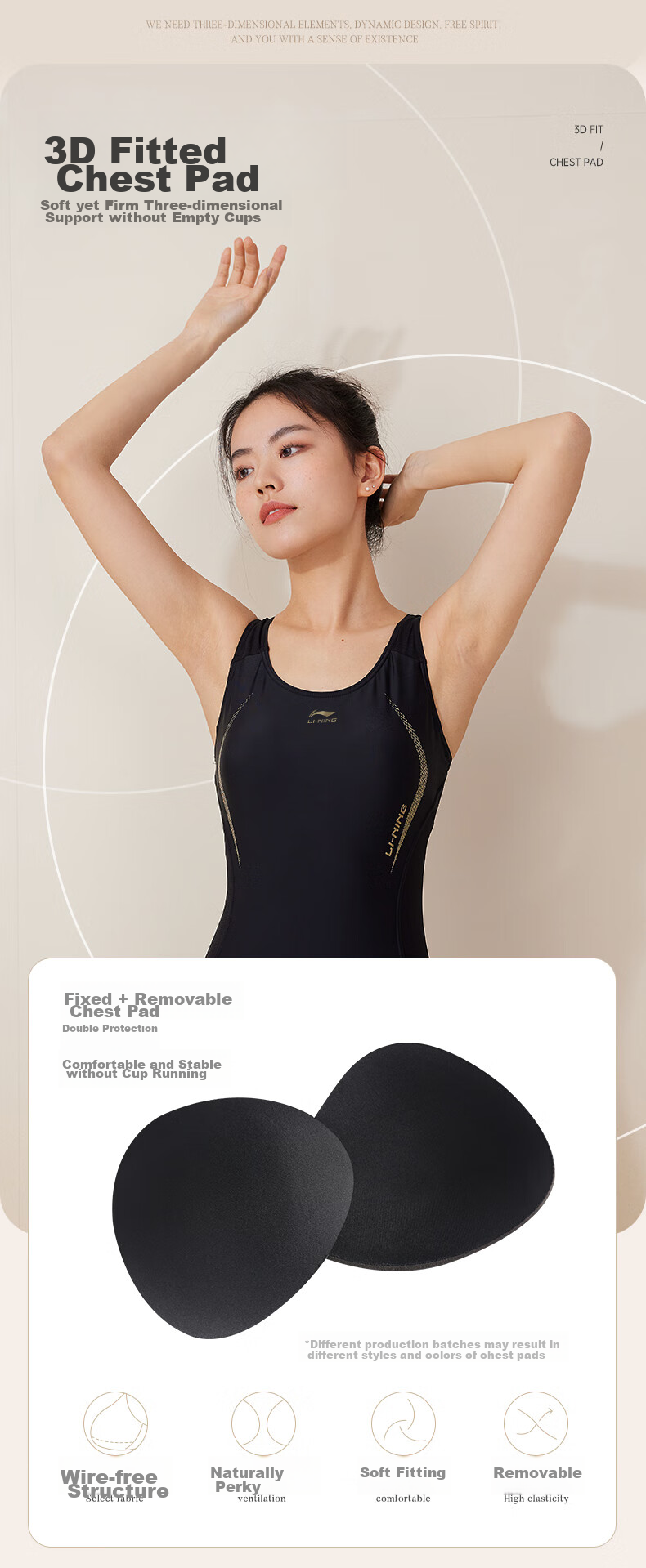 Li-Ning Women's Swimsuit, Professional Training One-Piece Boyleg Swimwear, Fashionable Plus-Size Swimsuit 011, Black And Gold, XXXL 6