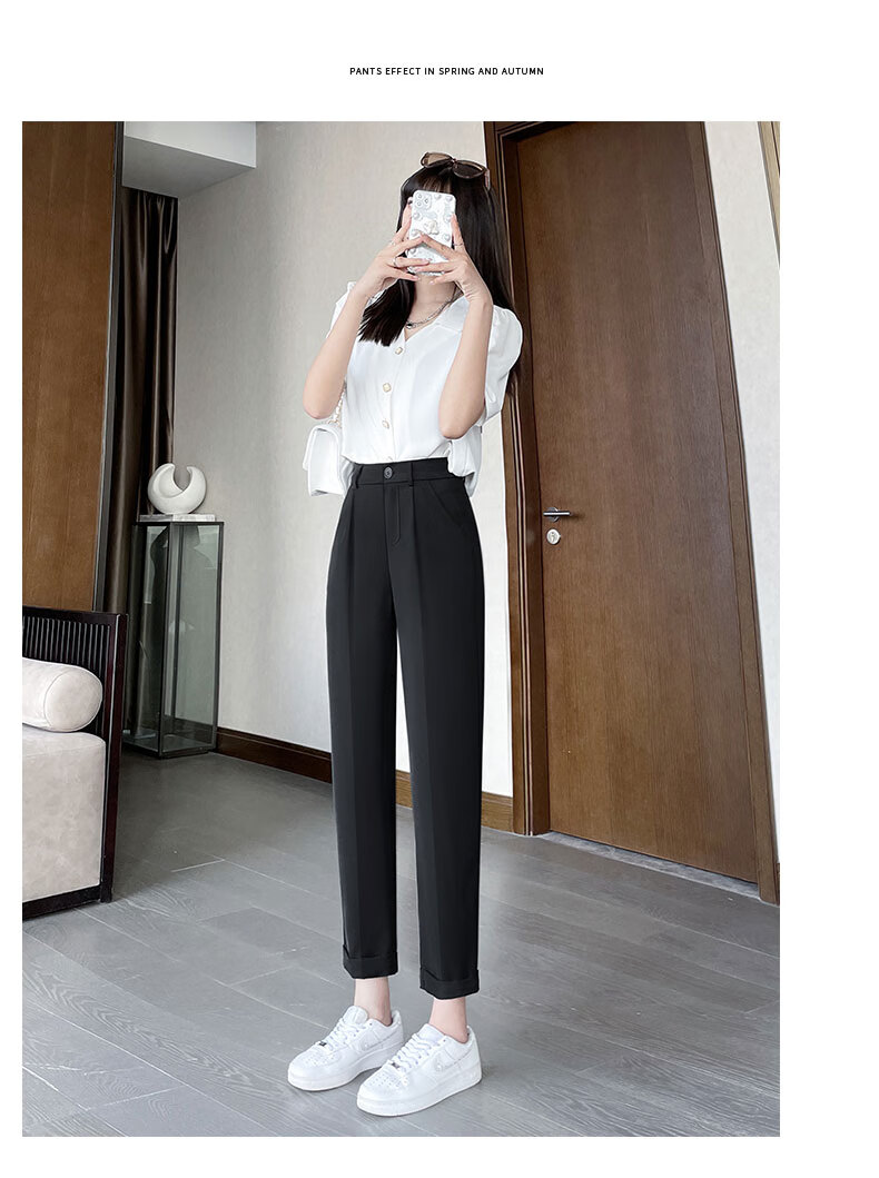 Langsha Casual Harem Pants for Women, Spring And Autumn High-Waist Straight Loose-Fit Slimming Commuter Suit Pants Chiffon Pants Cropped Pants 12
