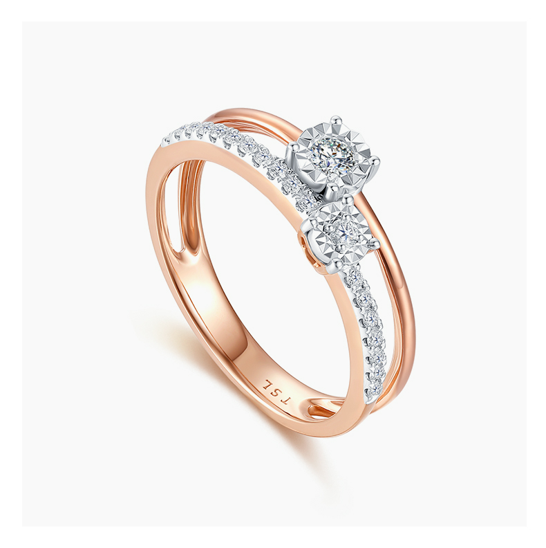 tsl谢瑞麟两心依系列钻戒18k金戒指女玫瑰金彩金钻石指环bb026 (钻石