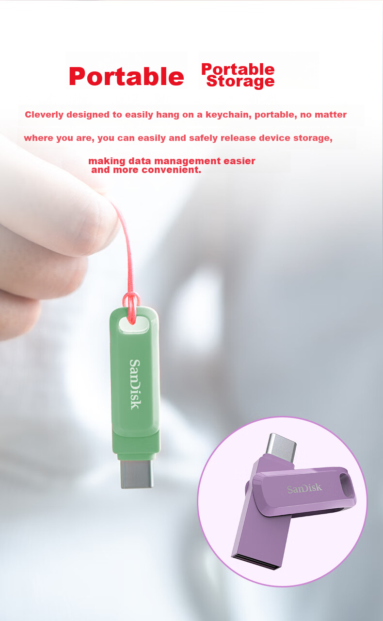 Sandisk 512GB Type-C USB3.2 Dual Drive DDC3 Purple, Read Speed up to 400MB/s, Automatic Backup, Compatible with Phones And Computers, Dual Interface High Capacity Flash Drive 7