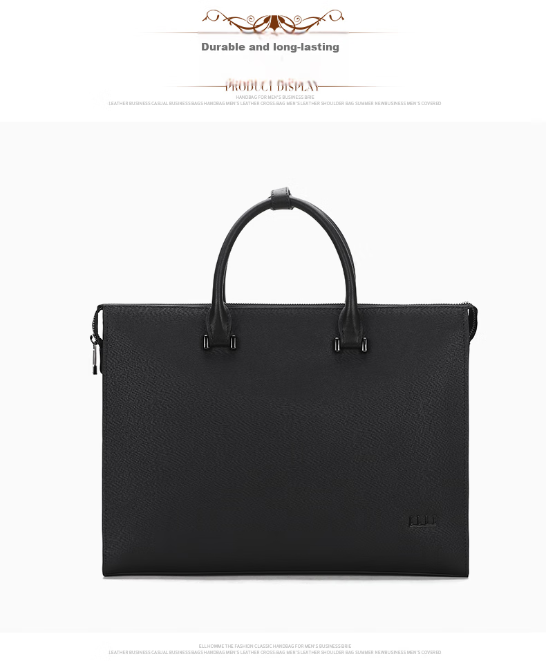 ELLE HOMME Men's Business Briefcase, Stylish Horizontal Cowhide Handbag, Large Capacity Laptop Bag for Men EA088209011 Black 8