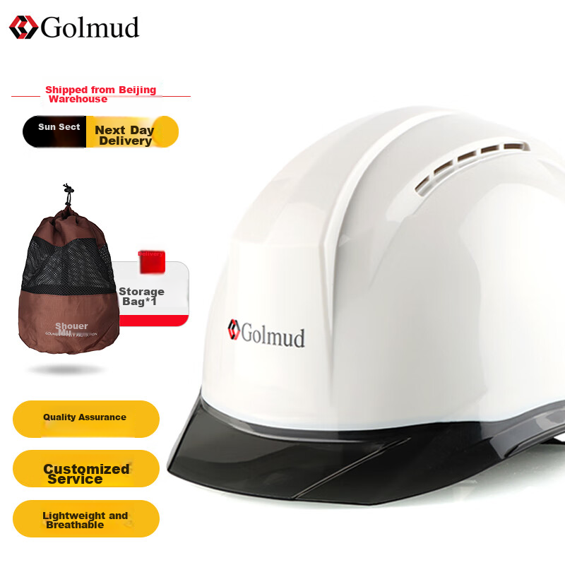 Geermu Safety Helmet for Construction Site GM768 White Worker Safety Hard Hat Abs Breathable Customizable with Printed Text